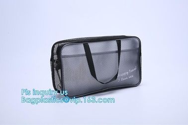 multi-purpose washable portable breathable 3 pcs polyester mesh travel cosmetic bag, Mesh Zipper Black Makeup Pouch Cosm