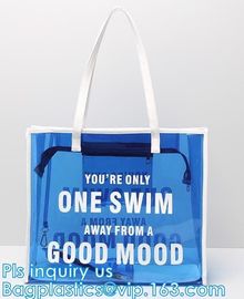 PVC Tote Shopper Square Handbag Ladies Shoulder Beach Bag, pvc waterproof shoulder beach bag with two bags, handle shoul