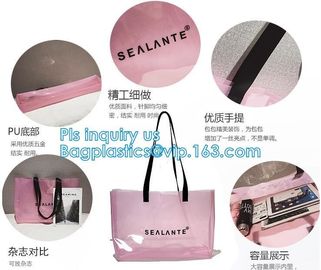 Semi-clear Tote Bags Stripe PVC Shoulder Bag with Pouch, PVC PU Trendy Handbag Shoulder Bag Beach Bag, PVC shoulder bag