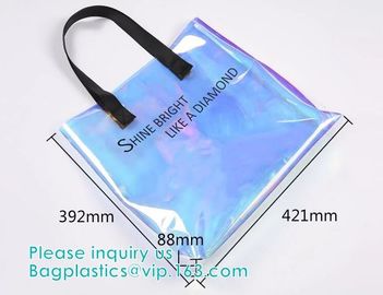 Neon Rainbow Hologram PVC Tote Bag custom holographic handbag PVC handle beach bag,Cosmetic Makeup Travel Pouch,Zipper