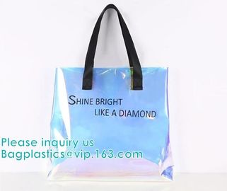 Neon Rainbow Hologram PVC Tote Bag custom holographic handbag PVC handle beach bag,Cosmetic Makeup Travel Pouch,Zipper