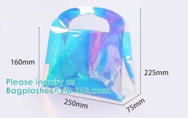 Glitter Custom PVC Laser Clear Holographic TPU Cosmetic Makeup Bag,Hologram Holographic handle Zip Cosmetic Makeup Bag
