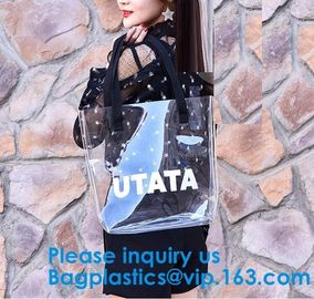Vinyl PVC Shopping Bag, Shoulder Tote Bag Clear Waterproof Beach Handbag Custom Logo Handle Shopping Bag