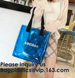 Vinyl PVC Shopping Bag, Shoulder Tote Bag Clear Waterproof Beach Handbag Custom Logo Handle Shopping Bag