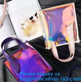 Women Clear Transparent Rainbow Hologram Cosmetic Makeup Travel Wash Clutch Bag,PVC PU Laser Transparent Travel Toiletri