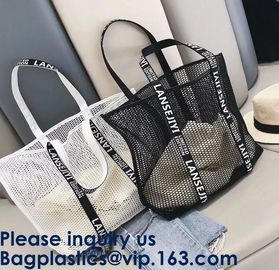 Mesh Tote Bag Customs Logo Printing Shopping Bag With Canvas Drawstring Bag, Double Drawstring Multiple Sizes Bagease