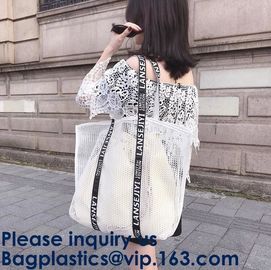 Mesh Tote Bag Customs Logo Printing Shopping Bag With Canvas Drawstring Bag, Double Drawstring Multiple Sizes Bagease