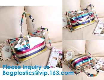 PVC Waterproof outdoor Travel Shopping Bags Fashion Lady Colorful Striped Beach Bags Waterproof Outdoor Beach Bean Bag