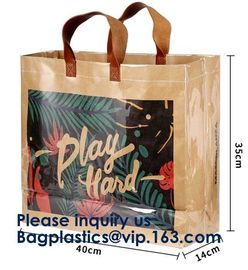 Biodegradable Promotional BAGEASE Three-Layer Hand Bag PVC Tote Waterproof Craft Paper Bag Leather Handle Tote Bag