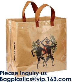 Biodegradable Promotional BAGEASE Three-Layer Hand Bag PVC Tote Waterproof Craft Paper Bag Leather Handle Tote Bag