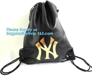 Custom Name Stamping PU Leather Drawstring Bag With Handle Waterproof Promotional Black Drawstring Bag Promotional Detai