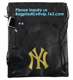 Custom Name Stamping PU Leather Drawstring Bag With Handle Waterproof Promotional Black Drawstring Bag Promotional Detai