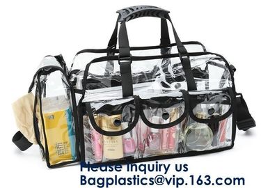 Professional Clear Makeup Cosmetic Bag PVC Carry Bag With 7 Extra Magnet Pockets And Detachable Shoulder Strap