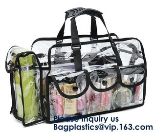 Professional Clear Makeup Cosmetic Bag PVC Carry Bag With 7 Extra Magnet Pockets And Detachable Shoulder Strap