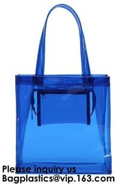 Beach Bag Clear PVC Bag Tote With Inner Pocket And Zipper Closure,PVC Bag Beach Tote With Black Handles, Bagease