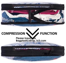 Clear Zipper Bag With Compression Packing Closure,Toiletry Bag With Pink Trim And Zipper Closing PVC zipper pouch bageas