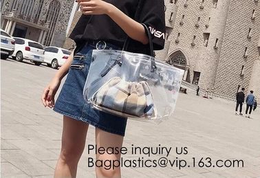 Women Clear Shopping Bag Transparent PVC Beach Bag Large Capacity Foldable Travel Storage Organizer Bag, bagease, pack