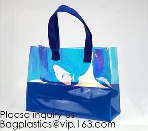 Vinyl Transparent PVC Gusset Bag Plastic Tote Shopping Bag For Packaging TPU Laser Makeup Handbag PVC Cosmetic Shopping