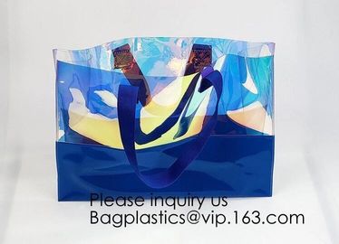 Vinyl Transparent PVC Gusset Bag Plastic Tote Shopping Bag For Packaging TPU Laser Makeup Handbag PVC Cosmetic Shopping