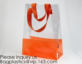 Vinyl Transparent PVC Gusset Bag Plastic Tote Shopping Bag For Packaging TPU Laser Makeup Handbag PVC Cosmetic Shopping