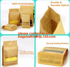 Zip lockk colorful printing stand up kraft paper bags with clear window,Brown kraft paper aluminum foil zipper plastic bag