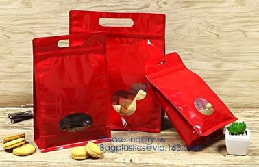 chocolate food packaging custom square bottom aluminum foil zipper pouch bag with plastic handle doypack square bottom a