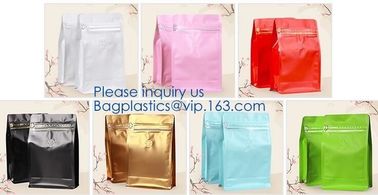 Reusable Top Zip lockk Square Box Flat Bottom Aluminum Foil Lined Plastic Kraft Paper bag with Window,250g 500g Custom Pla