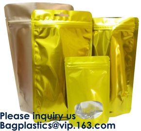 3 Side Seal Metallized Foil Inside Stand Up Zipper Plastic Bags/ Glossy Gold Printing Flat Foil Pouch Bagease Bagplastic