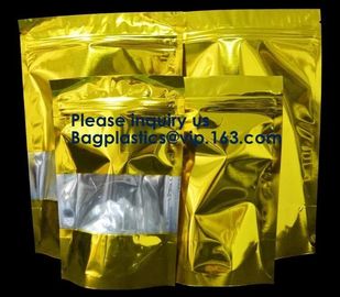 3 Side Seal Metallized Foil Inside Stand Up Zipper Plastic Bags/ Glossy Gold Printing Flat Foil Pouch Bagease Bagplastic