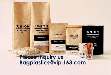 Eco Friendly High Barrier Kraft Paper Coffee Bags Valve,Flat Bottom Aluminum Foil Coffee Bag One Way Valve