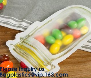 Customized Bottle Shaped Pouch /Shaped Pouch Bags,Plain Color Stand Up Pouch Bags With Zip lockk,Top Handle Grip Seal Holo