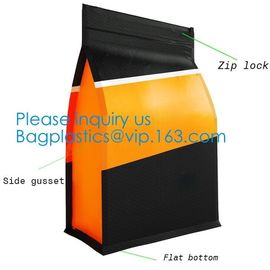 Side Sealed Square Flat Box Bottom Coffee Packaging Bags,Side Seal Gusset Food Grade Packaging Bags With Zip lockk Organic