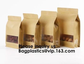 Kraft Bags With Window, Resealable Large Kraft Zip lockk Food Storage Bags,Storing Food,Nuts,Seeds,Beans,Tea Leaves, Coffe