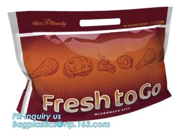 Anti Fog Material Resealabele Plastic Hot Chicken Bag, slide zipper pet microwave oven roasting bag, OEM logo plastic PE