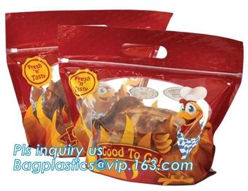 Anti Fog Material Resealabele Plastic Hot Chicken Bag, slide zipper pet microwave oven roasting bag, OEM logo plastic PE