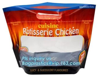 zipper bags for take away food package, Microwave safe deep frozen plastic packaging bags for fried chicken packaging