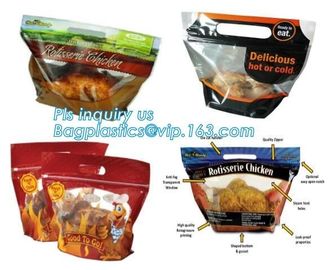 zipper bags for take away food package, Microwave safe deep frozen plastic packaging bags for fried chicken packaging