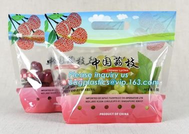 Promotional popular plastic reusable slider zipper food bags, slider Zip lockk perforated fresh grape packaging bag, fruit