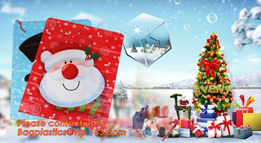 PE Plastic drawstring Gift Bags With cartoon Logo, drawstring christmas plastic giant santa sack for gift