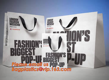 Low Cost Ribbon Handle White Gift Carrier Custom Made Design Logo Print Luxury Paper Shopping Bag, PRINTED YOUR OWN LOGO