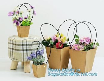 Recycled Fashion Design Flat Paper Handle Kraft Gift Bag Flower Carrier Bag,Flower carrier bag kraft paper flower carrie