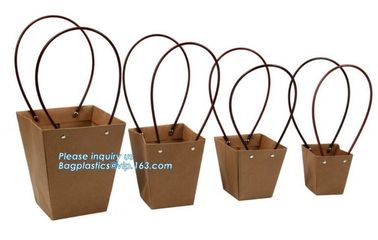 Fashion kraft paper flower carrier paper bag,Customized Pot Plants Kraft Flower Carrier Paper Bag with Grommet Handles