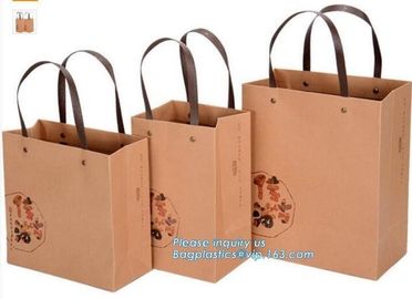 Luxury Custom Printed Logo Christmas Brown Kraft Paper Shopping Gift Carrier Bag,exclusive custom made luxury ribbon han