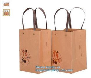 Luxury Custom Printed Logo Christmas Brown Kraft Paper Shopping Gift Carrier Bag,exclusive custom made luxury ribbon han