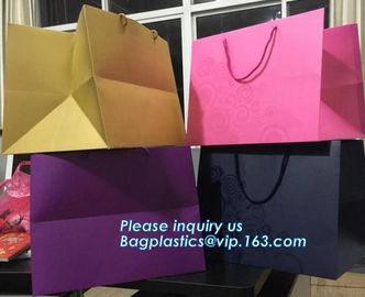 Laminated Customized Luxury Retail Shopping Packaging Logo Gold foil Paper Bags For Clothes / Clothing with Ribbon Bow