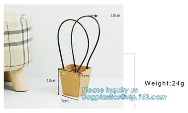 Promotional printing brown paper fresh flower carrier waterproof kraft paper bags with handle,Flower carrier paper bag