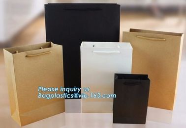 Gold embossed logo ribbon satin finish ribbon paper carrier bags with rope handles and ribbon bow fastener bagease pac