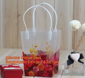 PP Trapezidal Rectangular Flower Package Bags,PP Flower Plastic Carry Bag with Tube Handle,flower pot bag printing PP pl