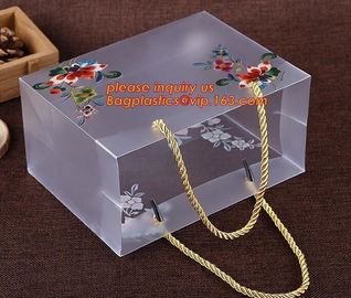 Customized square shape flower pattern long handle PP gift bag,flower vase, disposable flower plastic bag, plastic folda