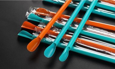 wholesale biodegradable 100% PLA drinking straw with spoon,eco friendly biodegradable PLA plastic drinking straw package